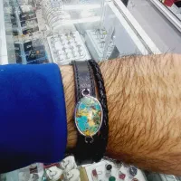 دستبند چرم فیروزه نیشابوری و نگین های معدنی|بدلیجات|نیشابور, محله میدان باغات|دیوار