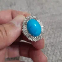 انگشتر فیروزه با الماس مخراج کاری شده نو