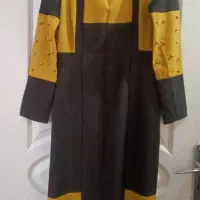 مانتو سرتاسری خردل مشکی