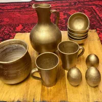 کاسه پارچ لیوان سفالی با رنگ طلایی