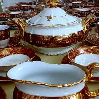 سرویس چینی انتیک زرشکی لاکی سلطنتی ۱۰۵ پارچه ژاپنی