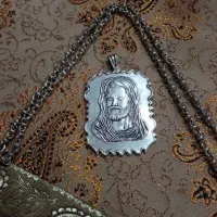 زنجیر یزدی قدیمی نقره و شمایل دو رو خطی عیار 925