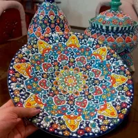 گلدون شکلات خوری و بشقاب دیوارکوب مینا کاری|صنایع دستی و سایر لوازم تزئینی|تهران, لویزان|دیوار