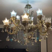 لوستر ۱۲ شاخه تمام  برنز با کریستال شامپاینی