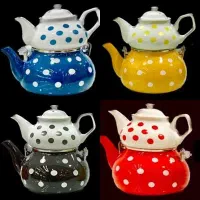 کتری قوری لعابی توپی و گلدار