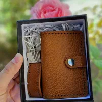 ست کیف پولی و جاکلیدی چرم طبیعی گاوی