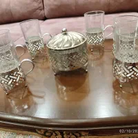 انگاره سیلور چایخوری با استکانهای فرانسه اصل|ظروف سرو و پذیرایی|تهران, هروی|دیوار
