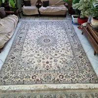 یک تخته فرش نایین دستبافت گل ابریشم 6 متری 9 لا