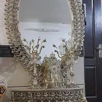 آیینه و شمعدان برنجی طلایی|بوفه، ویترین، کنسول|خرمدره, |دیوار