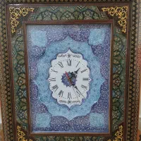 ساعت با قاب خاتم کاری چوب گردو و صفحه مسی