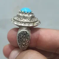 انگشتر نقره کار دست با فیروزه اصل نیشابور