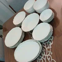 سرویس غذاخوری چینی گل برجسته لب طلایی ۶ نفره