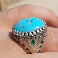 انگشتر فیروزه نیشابوری رکاب دستساز مخراجکاری شده|جواهرات|اهواز, کمپلو شمالی|دیوار
