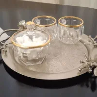 ۱۲ عدد چایی خوری لب طلایی و ۴ تا قندون لب طلایی|ظروف سرو و پذیرایی|سنقر, |دیوار