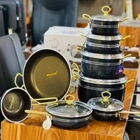 سرویس قابلمه دسته طلایی 15تیکه چُدن و زنبوری هلنا