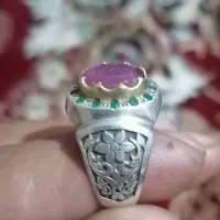 انگشتر عتیقه نقره یاقوت کبود برلیان