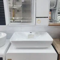 روشویی فول ست سفید با نوار طلایی مدل ۱۴