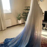 پرده دو متری دو رنگ سفید آبی