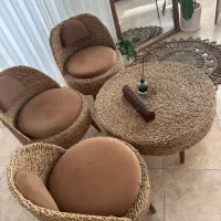 میز و صندلی چوبی حصیری تزیینی