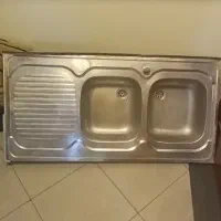 سینک دو لگنه استیل سالم کارکرده و تمیز