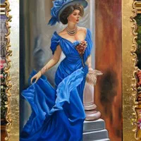 تابلو رنگ روغن دختر آبی