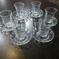 ۶عدد استکان ۸ضلعی کمر باریک با نعلبکی نونو سالم