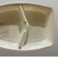 تعدادی زیادی ظرف غذا یک بار مصرف گیاهی پلمپ