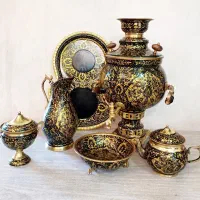 ست سماوربرنجی مینا کاری 6لیتری با سرویس