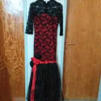 لباس مجلسی گیپور مشکی وقرمز درحدنو