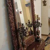 کنسول آیینه و شمعدان چوبی منبت کاری|بوفه، ویترین، کنسول|لاهیجان, قیام|دیوار