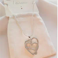 گردنبند زنجیری آویزدار قلب نگینی روکش نقره هفت رنگ