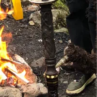 قلیان پایه برنجی تنه چوبی