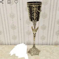 سطل آشغال برنجی و گلدان شیشه ای