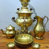 مجموعه ۷ تیکه سماور زغالی برنجی