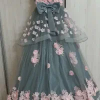 لباس نامزدی دست دوز طرح شکوفه گل طوسی و صورتی