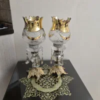جفت شمعدان برنجی و کریستال سالم و شیک