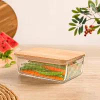 کاسه شیشه ای شیار دار درب چوبی