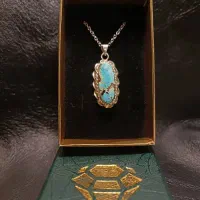 گردنبندنقره فیروزه ی اصیل نیشابوری باارسال رایگان