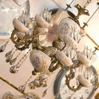 لوستر دوگل بزرگ چینی/سرامیکی لامپا۴شاخه ۸لامپه اصل|لوستر و چراغ آویز|تبریز, |دیوار