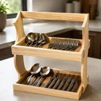 استند قاشق چنگال چوبی