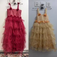 لباس عروس دخترانه شنل و شال دار قرمز طلایی