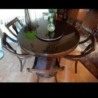 میز ناهار خوری دو طبقه چرخش بهمراه ۴ عدد صندلی