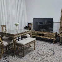 ست چوبی ناهارخوری ۵نفره،میز تلویزیون، آینه وشمعدان