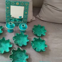 ظرف سفالی هفت‌سین آینه و شمعدان