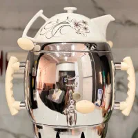 سماور گازی استیل همراه قوری چینی مدل سایه