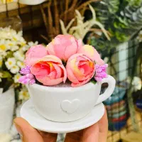 گلدان فنجان سنگی با گل