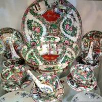 ست انار خوری یا هفت سین گل مرغی عتیقه