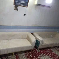 مبل راحتی ترکیب سبز درباری و کرم|مبلمان خانگی و میز عسلی|قم, شهر قائم|دیوار