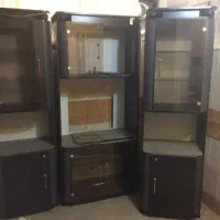میز تلویزیون با بوفه چوبی وچرم