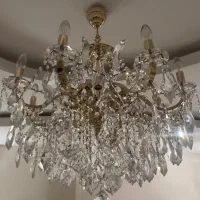 لوستر ۱۶ شعله با بدنه آبکاری طلایی واشکهای کریستال|لوستر و چراغ آویز|قزوین, |دیوار